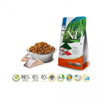 Sausas kačių ėdalas Farmina N&D Spirulina Silkė 1,5 kg – be grūdų, 44% baltymų, 20% riebalų