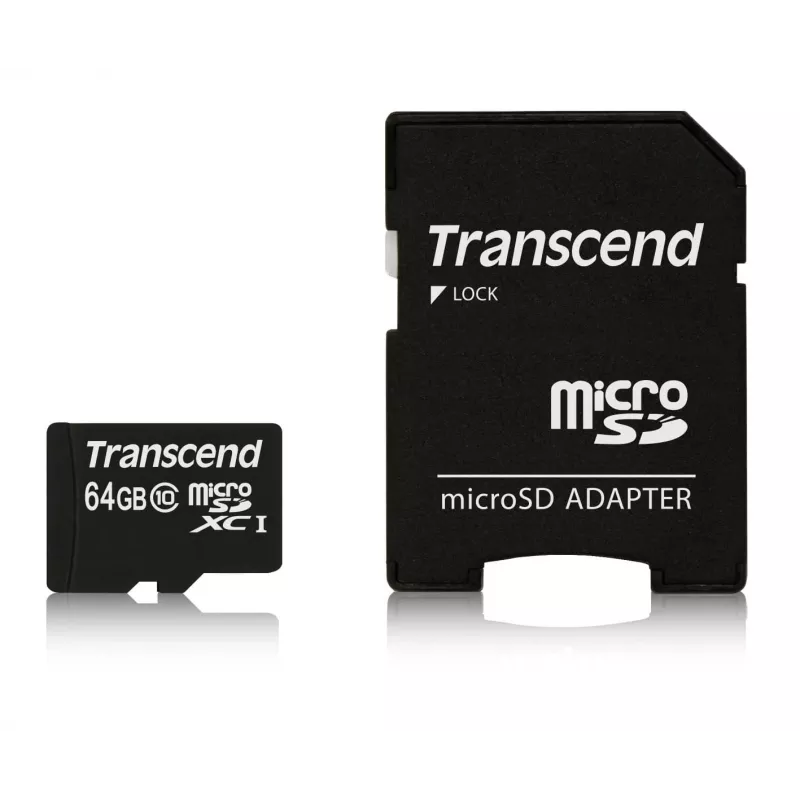 „Transcend“ 64 GB „MicroSDXC“ 10 klasės atminties kortelė su SD adapteriu