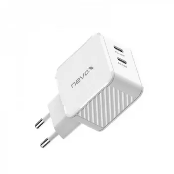 Nevox 45W Dvigubas USB-C Power Delivery GaN įkroviklis, baltas, modelis 2569