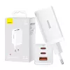 Sieninis įkroviklis Baseus GaN5 Pro 65W – USB + 2×USB-C (QC3.0, PD3.0) su 1 m USB-C laidu, baltas