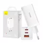 Sieninis įkroviklis Baseus GaN5 Pro 65W – USB + 2×USB-C (QC3.0, PD3.0) su 1 m USB-C laidu, baltas