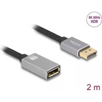 DeLOCK DisplayPort ilginimo laidas 8K 60 Hz 2 m pilkas metalinis be fiksatoriaus