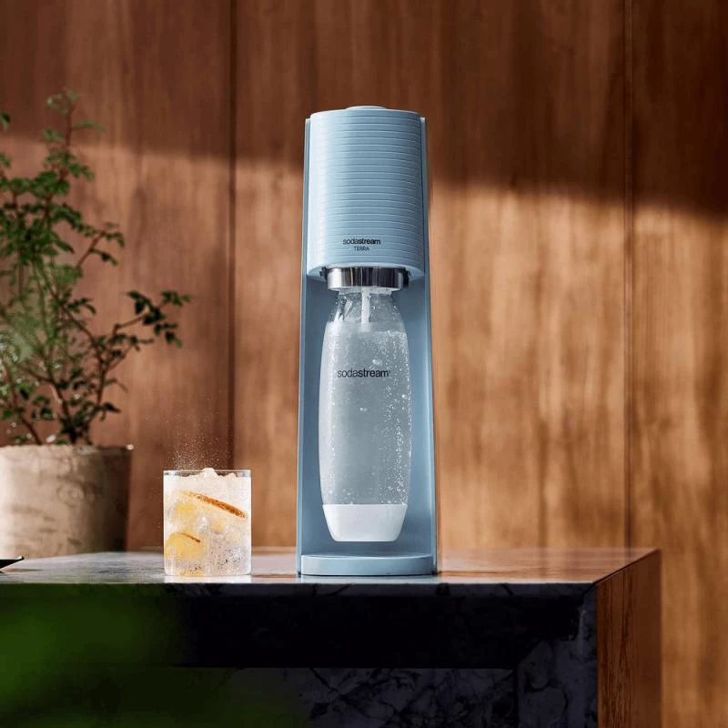 Sodos gaminimo aparatas SodaStream Terra šviesiai mėlynas QC su CO2 balionu ir 1 L PET buteliu