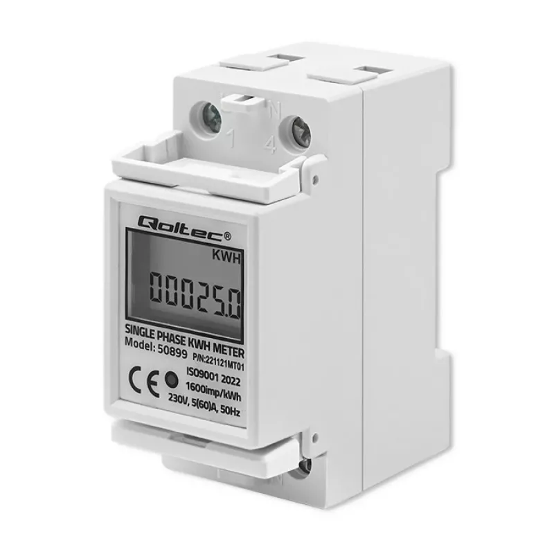 Vienfazis elektros energijos skaitiklis QOLTEC 50899 230 V 50 Hz, 5(60) A, 1 klasė, LCD