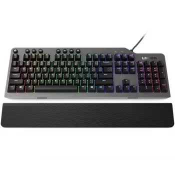 Mechaninė žaidimų klaviatūra Lenovo Legion K500 – pilno dydžio 104 klavišų USB, QWERTY JAV anglų, RGB foninis apšvietimas, pilka/juoda