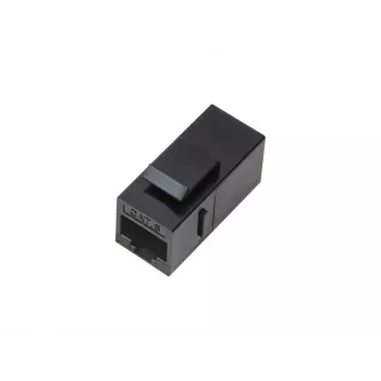 RJ45 moteriška jungtis A-LAN WTM19, tiesus plastikinis gaubtas, juoda, kabelio apsauga