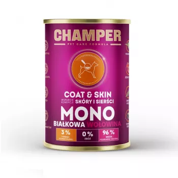 CHAMPER Coat & Skin Monoprotein Beef šlapias šunų maistas 400g