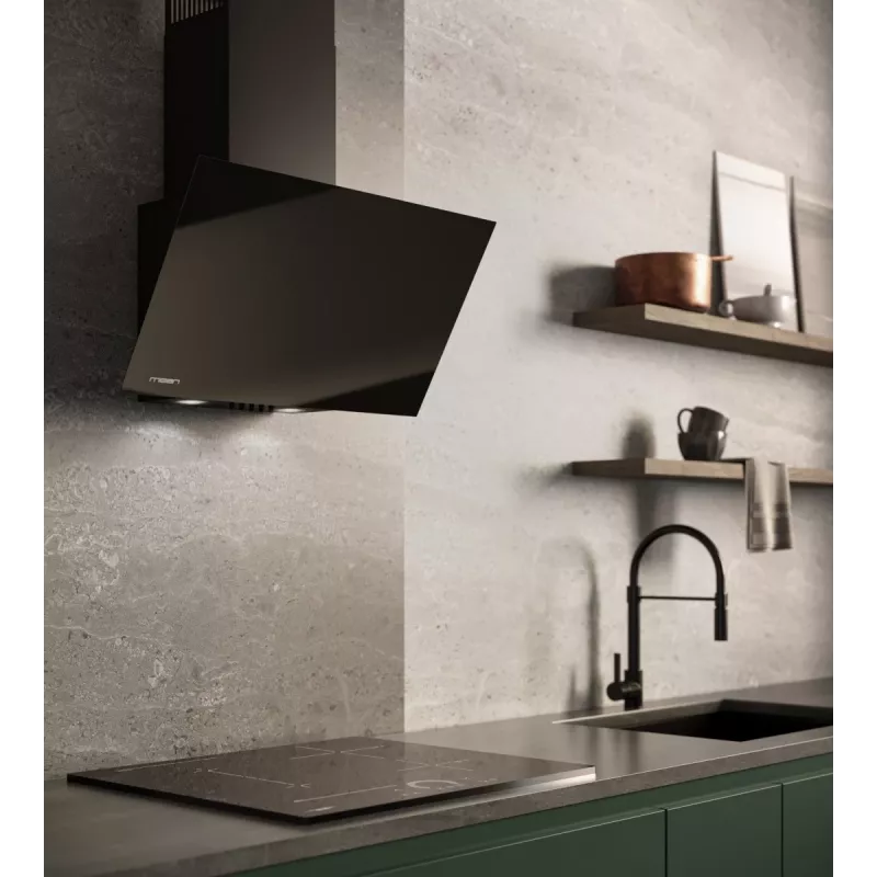 Sieninis kamininis gartraukis MAAN Vertical Glass 60 Black, stiklas/plienas, 595 mm, 135–320 m³/h, elektroninis valdymas