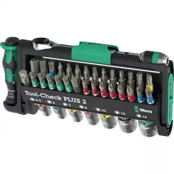 Wera Tool-Check Plus 2 mini reketinis, lizdų ir antgalių rinkinys, 39 dalių (05049056001)