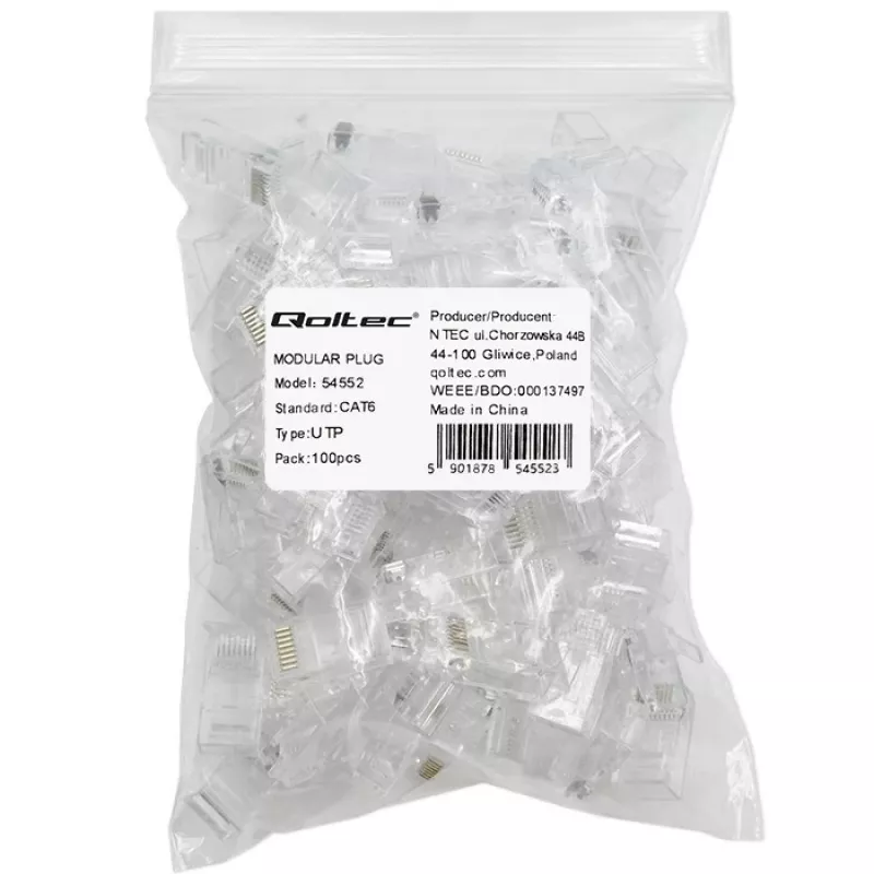 Modulinė RJ45 jungtis QOLTEC 54552 CAT6 UTP, pakuotė 100 vnt.