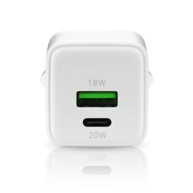 Sieninis įkroviklis everActive SC-330Q su 1x USB-A ir 1x USB-C prievadais, 20 W, baltas