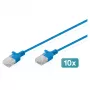 Jungiamasis kabelis DIGITUS CAT 6 U-UTP Slim 0,5 m, mėlyna, 10 vnt. pakuotė