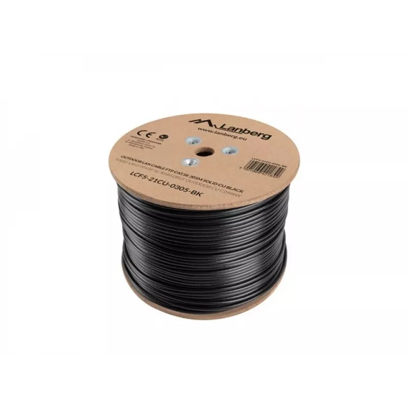 Lanberg LCF5-21CU-0305-BK Cat5e F/UTP išorinis instaliacinis kabelis, vienasmenis varis, 305 m, juodas