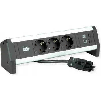 BACHMANN Desk1 3x įžemintas lizdas, USB įkroviklis, GST18 0,2 m