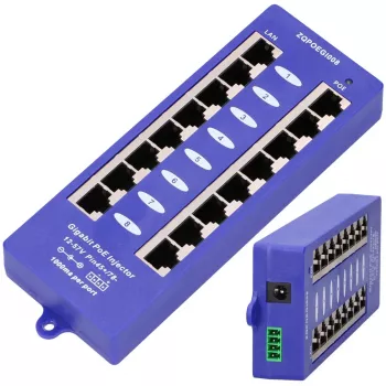 Extralink PoE Injector Gigabit 8 Prievadų 1000Mb/s RJ45 B režimas