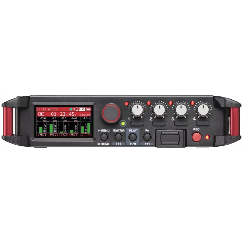 Nešiojamas garso įrašymo įrenginys Tascam FR-AV4 — 6 kanalų, 4 XLR combo + 2x 3,5 mm, 24/32 bitų, 48/96/192 kHz, „MicroSD“ iki 512 GB, USB-C, PD