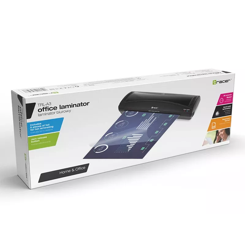 Šalto/karšto laminavimo aparatas TRACER TRL-A3 – A3 laminatorius, maks. plotis 33 cm, juodas