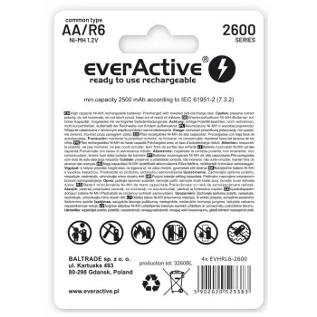 Baterijos įkraunamos R6 AA 2600 mAh EverActive Professional, pakuotė 1 vnt. (blisteris)