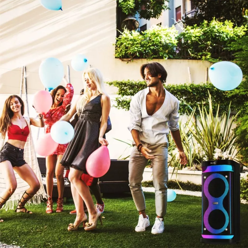 Nešiojama kolonėlė MANTA SPK0601B100, 100 W, Bluetooth, karaoke, belaidis mikrofonas, baterija, ekvalaizeris, disko apšvietimas