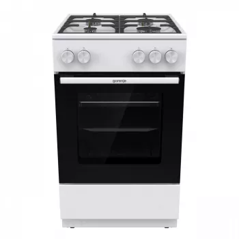 Laisvai pastatoma dujinė viryklė su orkaite Gorenje GG5A10WFFM — 4 degiklių kaitlentė, 70 L orkaitė, emaliuotas viršus, balta