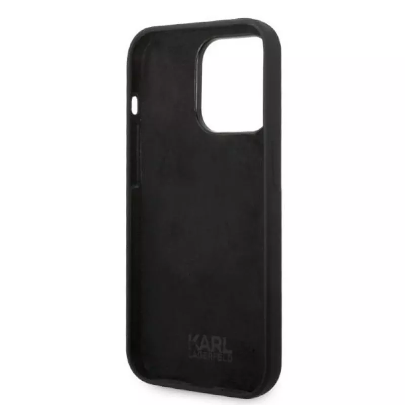 Karl Lagerfeld minkštas silikoninis dėklas RSG Black, skirtas Apple iPhone 14 Pro, KLHCP14LSRSGRCK
