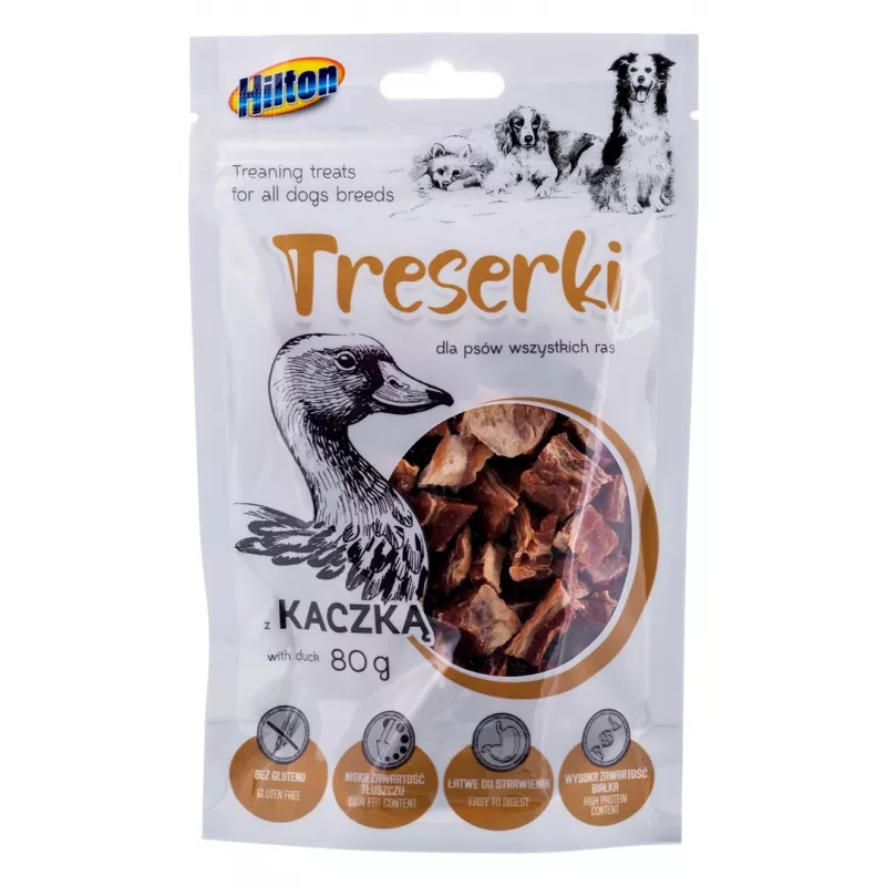 Šuns dresūros skanėstai Hilton Treaning Treats Duck 80 g – minkšti, anties skonio dresūros užkandžiai
