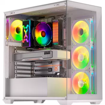 Korpusas KRUX Exo RGB White – ATX bokštas, plieninis, USB-C, RGB