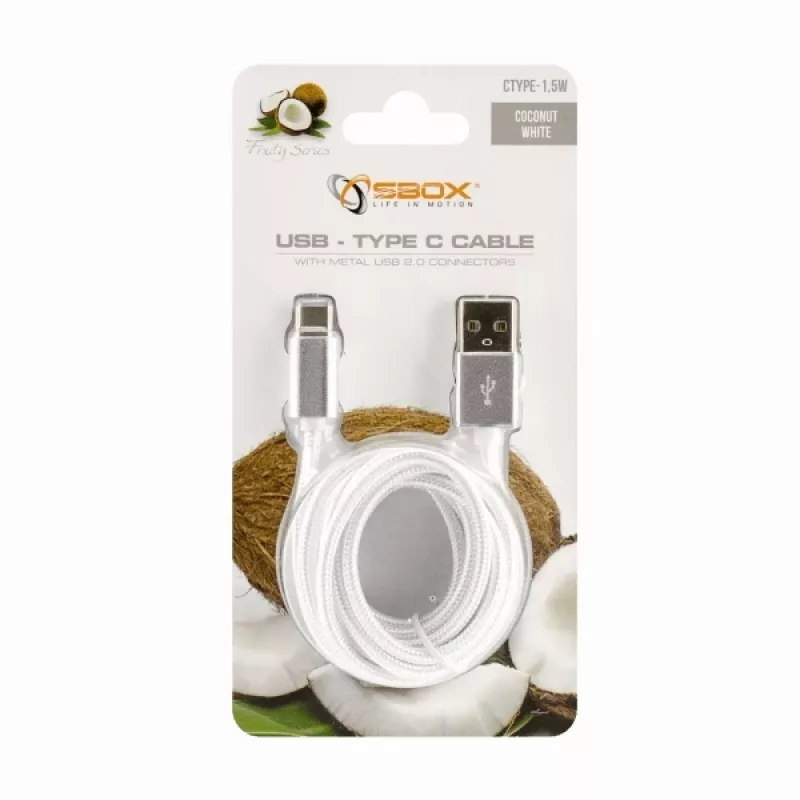 Sbox USB-TYPEC-15W USB-A į USB-C laidas, 1.5 m, kokoso baltumo