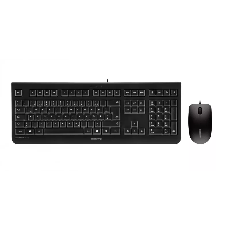CHERRY DC 2000 Universal USB AZERTY Belgian Juoda – belaidė klaviatūra ir pelė