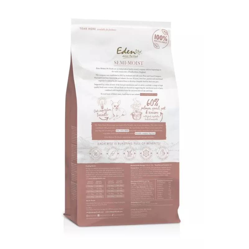 EDEN Semi-Moist Salmon & Quail - pusiau drėgnas šunų ėdalas - 10 kg