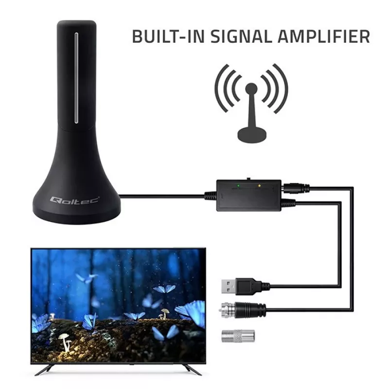 Televizijos antena QOLTEC TV DVB-T/T2 Qoltec (vidaus / lauko) modelis 57065
