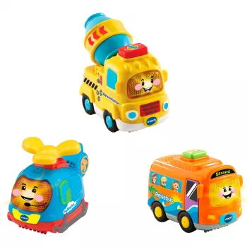 Žaislinių transporto priemonių rinkinys VTech Tut Tut Baby Flitzer – 3 vnt.: autobusiukas, sraigtasparnis, betono maišyklė