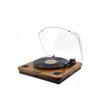 Pavarų diržu varomas vinilo grotuvas AKAI ATT-11BT — ruda spalva, 33/45/78 aps./min., 0,8 W RMS