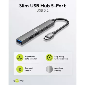 Goobay Slim 5-Port USB-Hub, USB-C™ į USB-C™/USB-A, USB 3.2 (74460)