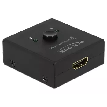 DeLock HDMI 2:1 dvipusis jungiklis 4K 60 Hz kompaktiškas – Mažmeninė dėžutė – Vaizdo/garso perjungiklis – 2 x HDMI – stalinis (64072)