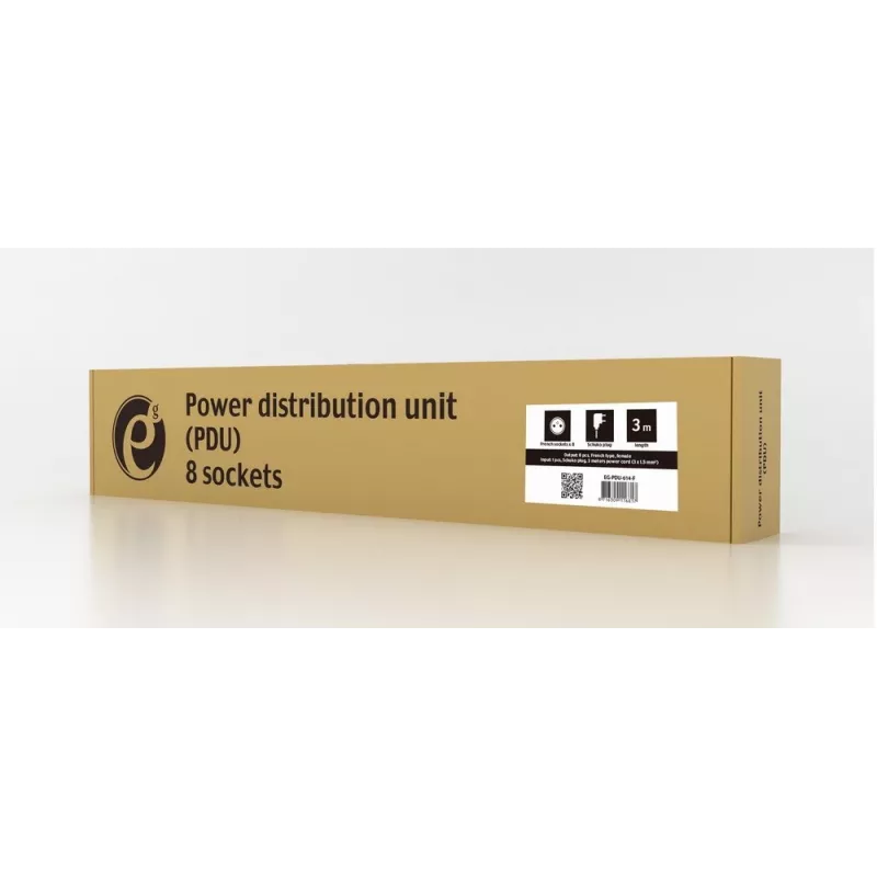 EnerGenie EG-PDU-014-F stovo maitinimo skirstytuvas (8 FR lizdai, 1U, 16A, Schuko kištukas, 3m, juoda spalva)