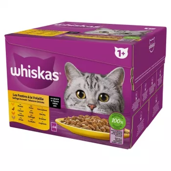 Šlapias kačių ėdalas Whiskas Poultry Feast 24×85 g – suaugusioms katėms, paukštiena (kalakutiena), 24 pakeliai