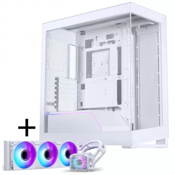 PHANTEKS NV-Serie NV5 MK2 ATX korpusas, grūdintas stiklas, DRGB - matinė balta + Glacier One 360M25 Gen2 DRGB AiO skysčio aušinimas - 360 mm