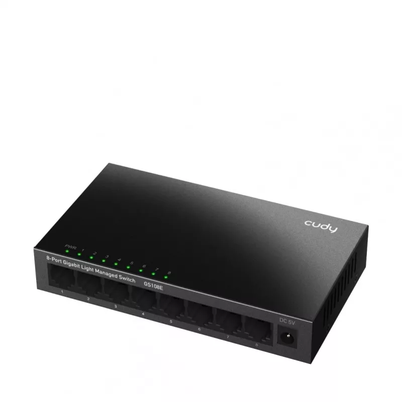 Valdomas komutatorius Cudy GS108E 8 prievadų Gigabit Ethernet, 8x 10/100/1000 Mbps, metalinis korpusas, 16 Gbps perjungimas, IGMP ir DHCP snooping