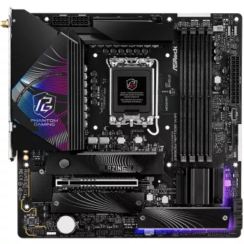 ASRock Phantom Gaming Z890M Riptide WiFi motininė plokštė, Intel Z890, LGA1851, micro ATX, DDR5, iki 256 GB, Wi-Fi 6E, Bluetooth, 5GbE LAN, USB4