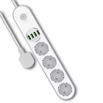 Prailginimo laidas Colorway CW-CHE44W 2m 4 AC lizdai 4 USB baltas