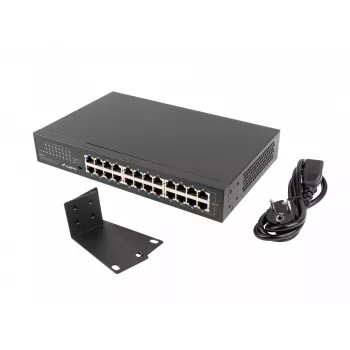 Nevaldomas jungiklis LANBERG RSGE-24 — 24× Gigabit Ethernet 1U, montuojamas į stelažą, juodas