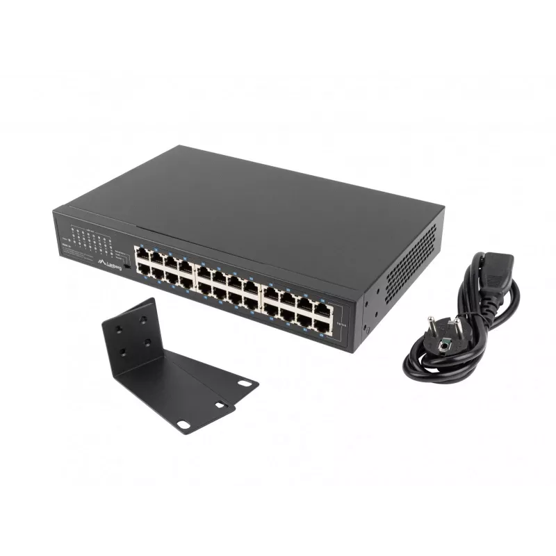 Nevaldomas jungiklis LANBERG RSGE-24 — 24× Gigabit Ethernet 1U, montuojamas į stelažą, juodas
