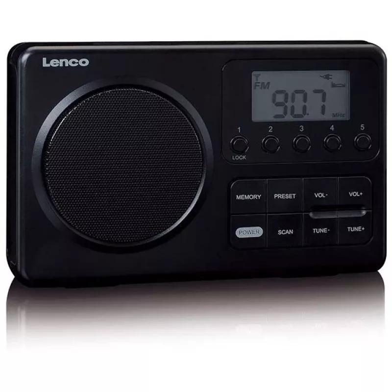Nešiojamas radijo imtuvas Lenco MPR-035BK – FM/AM, maitinimas iš tinklo arba baterijų, 2,5 colio LCD, 20 FM išankstinių nustatymų, 3,5 mm išvestis