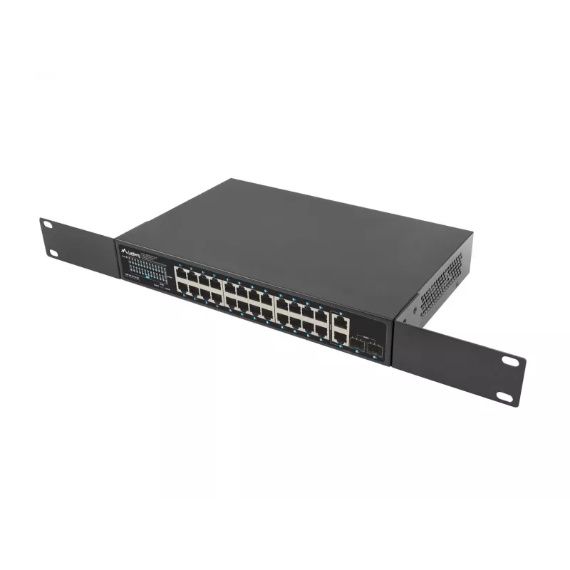 Nevaldomas PoE+ komutatorius Lanberg RSGE-24P-2GE-2S-250, 24 prievadai, montavimas į stovą