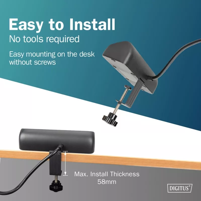 DIGITUS 3-jų lizdų ilginimo blokas su 2×USB-A ir 1×USB-C, 3 AC lizdai (E/F tipas), 1,5 m laidas, juodas