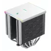 Oro aušintuvas DeepCool AK620 Digital SE White – du 120 mm ventiliatoriai, 6 šilumos vamzdeliai, PWM, LGA 1700, įmontuotas ekranas