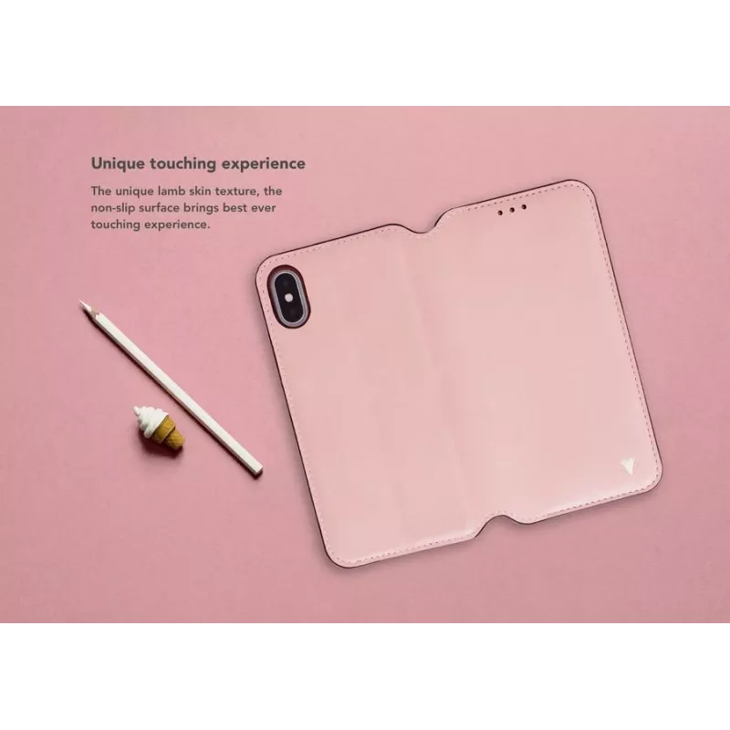VixFox Folio Dėklas iPhone XSMAX – Rožinis, apsauginis piniginės tipo dėklas
