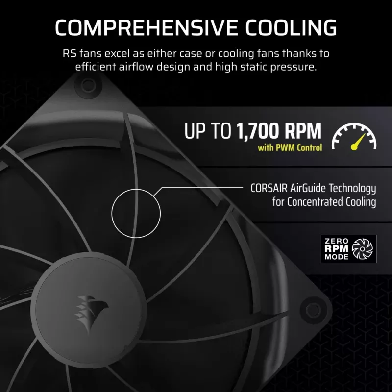 Ventiliatorius Corsair RS140 14 cm juodas 330-1700 RPM 0.11-3.46 mmH2O