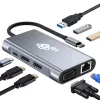 HUB 8v1 adapteris USB-C HDMI x2 USB VGA RJ45 PD